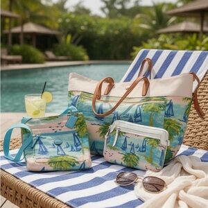 Coach Resort Palm Tree Sailboat Crossbody Purse  plus wallet set